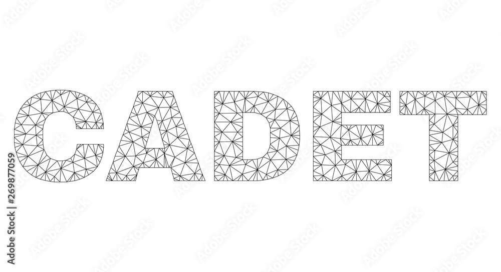 Mesh vector CADET text. Abstract lines and circle dots form CADET black carcass symbols. Wire carcass 2D triangular mesh in vector EPS format.