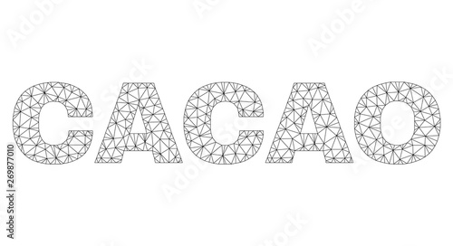 Mesh vector CACAO text. Abstract lines and circle dots are organized into CACAO black carcass symbols. Wire carcass 2D triangular network in vector EPS format.