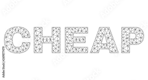 Mesh vector CHEAP text. Abstract lines and small circles form CHEAP black carcass symbols. Linear carcass 2D triangular mesh in eps vector format.