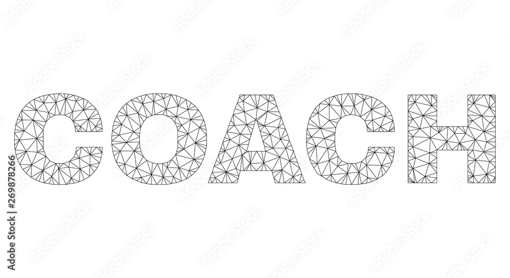 Mesh vector COACH text. Abstract lines and dots form COACH black carcass symbols. Linear carcass 2D polygonal mesh in vector EPS format.