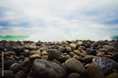 Waves break on shore