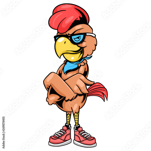 cartoon punk chicken rooster with eye glasses photo