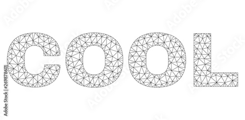 Mesh vector COOL text. Abstract lines and small circles form COOL black carcass symbols. Wire carcass flat triangular mesh in vector EPS format.