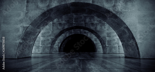 Oval Circle Tunnel Corridor Concrete Grunge Reflective Dark Hallway Underground Garage Hall Empty Futuristic Elegant Modern 3D Rendering