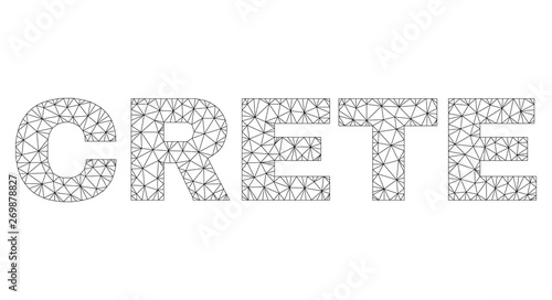 Mesh vector CRETE text label. Abstract lines and small circles are organized into CRETE black carcass symbols. Wire carcass 2D triangular mesh in eps vector format.