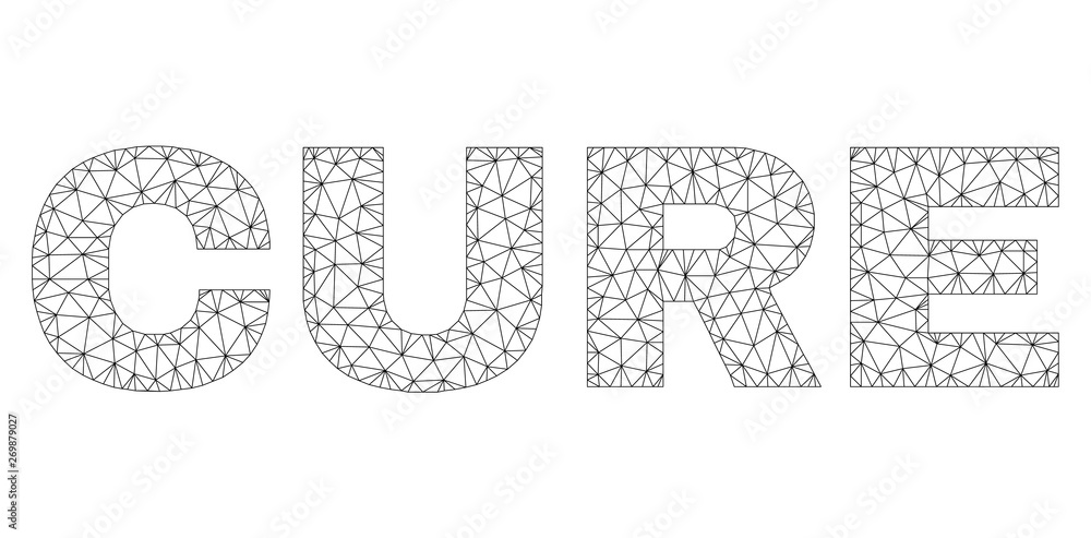 Mesh vector CURE text. Abstract lines and dots are organized into CURE black carcass symbols. Linear carcass flat polygonal mesh in eps vector format.