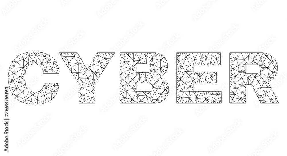 Mesh vector CYBER text. Abstract lines and circle dots form CYBER black carcass symbols. Wire carcass flat triangular mesh in eps vector format. Mesh vector CYBER text. Abstract lines and circle dots form CYBER black carcass symbols. Wire carcass flat triangular mesh in eps vector format.