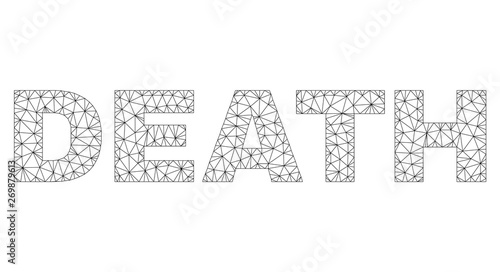 Mesh vector DEATH text. Abstract lines and spheric points are organized into DEATH black carcass symbols. Linear carcass 2D polygonal mesh in vector EPS format.