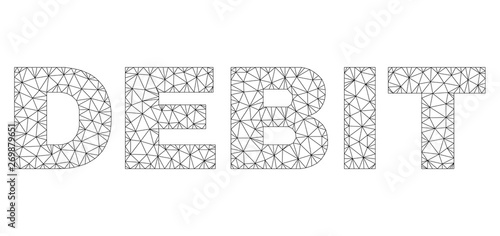 Mesh vector DEBIT text. Abstract lines and circle dots form DEBIT black carcass symbols. Wire carcass flat polygonal mesh in vector EPS format.