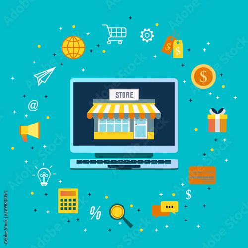 Online shopping ecommerce 24 hours customer support service concept with payment options