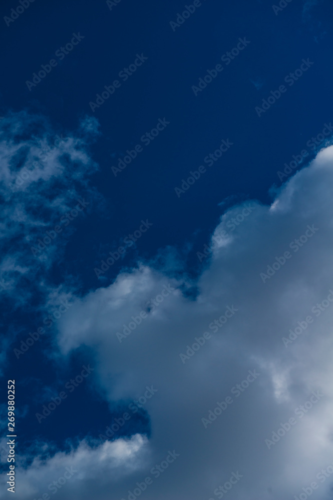 Fototapeta premium Puffy Cumulus Cloud On Vibrant, Deep Blue Sky