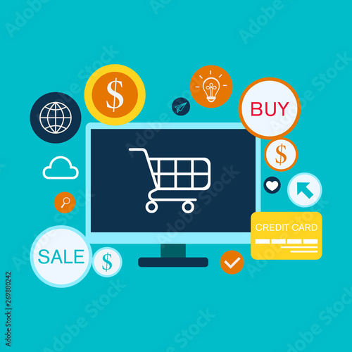 Online shopping flat concept vector image. Concept business strategy