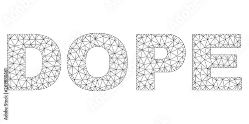 Mesh vector DOPE text label. Abstract lines and circle dots are organized into DOPE black carcass symbols. Wire carcass 2D triangular mesh in eps vector format.