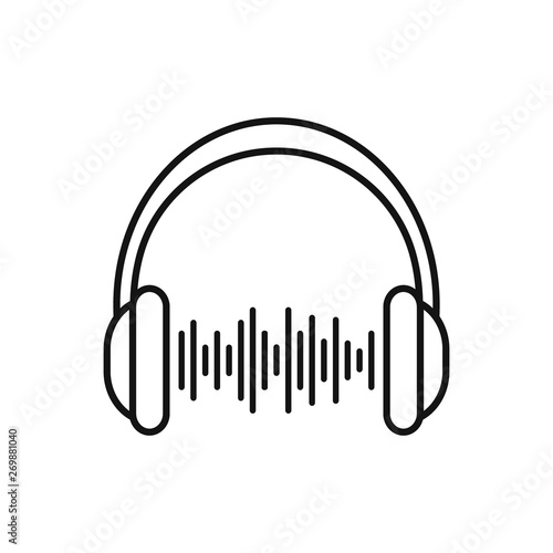 Headphones with equalizer line icon. Vector. Isolated.