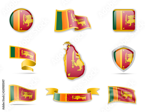 Sri Lanka flags collection. Vector illustration set flags and outline of the country.