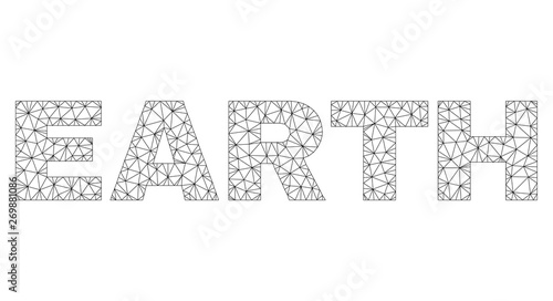 Mesh vector EARTH text label. Abstract lines and points are organized into EARTH black carcass symbols. Linear carcass flat polygonal mesh in vector format.