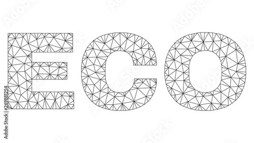 Mesh vector ECO text. Abstract lines and small circles form ECO black carcass symbols. Linear carcass flat triangular mesh in vector format.