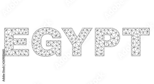 Mesh vector EGYPT text. Abstract lines and spheric points form EGYPT black carcass symbols. Linear carcass 2D triangular mesh in vector EPS format.