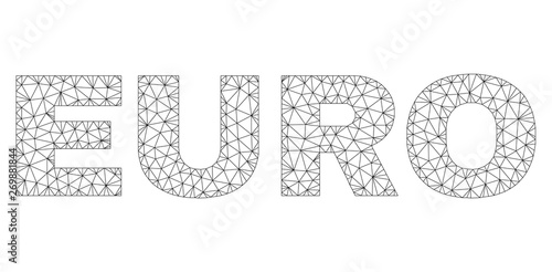 Mesh vector EURO text. Abstract lines and points are organized into EURO black carcass symbols. Linear carcass 2D triangular mesh in vector format.