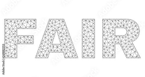 Mesh vector FAIR text. Abstract lines and points form FAIR black carcass symbols. Linear carcass 2D polygonal mesh in vector EPS format.