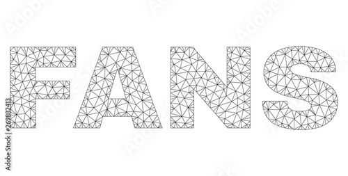Mesh vector FANS text. Abstract lines and small circles form FANS black carcass symbols. Linear carcass 2D triangular mesh in vector format.