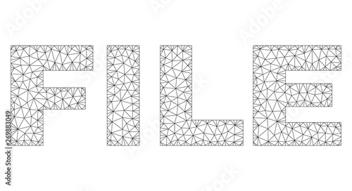 Mesh vector FILE text. Abstract lines and small circles are organized into FILE black carcass symbols. Wire carcass flat triangular mesh in eps vector format.