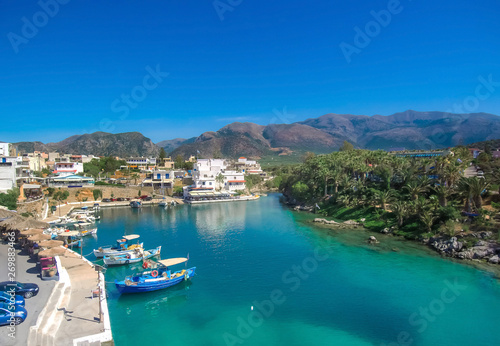 A nice spring view of the old harbor of traditional village Sisi, Crete, Greece © gatsi