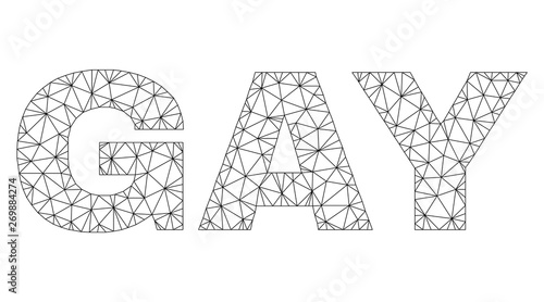 Mesh vector GAY text label. Abstract lines and circle dots are organized into GAY black carcass symbols. Linear carcass 2D polygonal mesh in eps vector format.