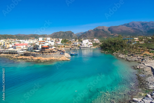 A nice spring view of the old harbor of traditional village Sisi, Crete, Greece © gatsi