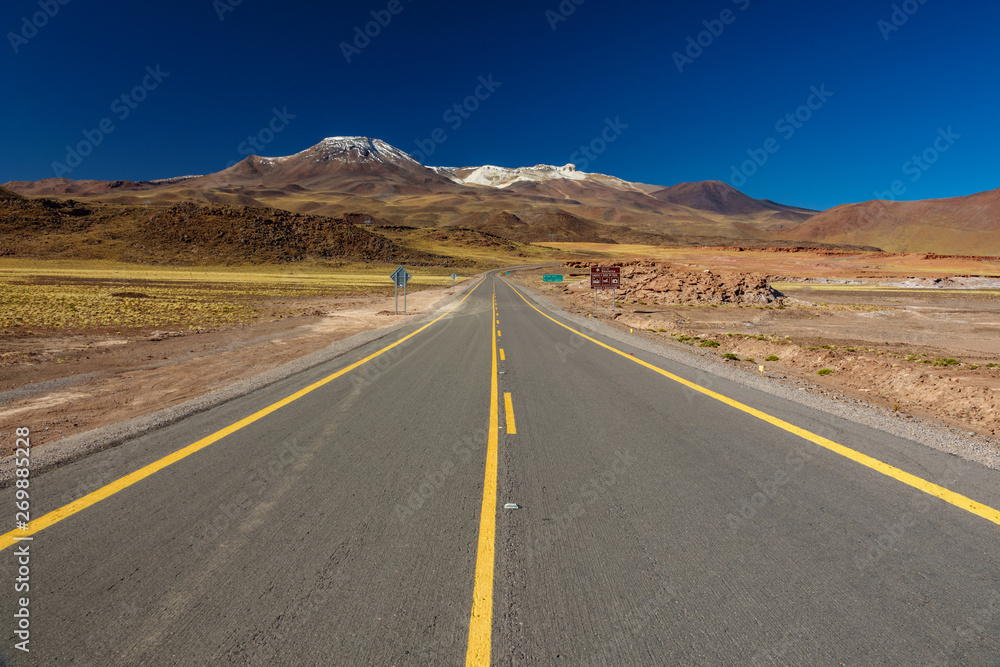Isolated road in the middle of Atacama desert