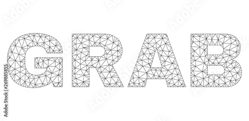 Mesh vector GRAB text label. Abstract lines and small circles form GRAB black carcass symbols. Linear carcass flat triangular mesh in vector format.