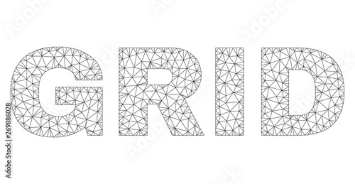 Mesh vector GRID text. Abstract lines and small circles form GRID black carcass symbols. Linear frame flat polygonal mesh in vector EPS format.