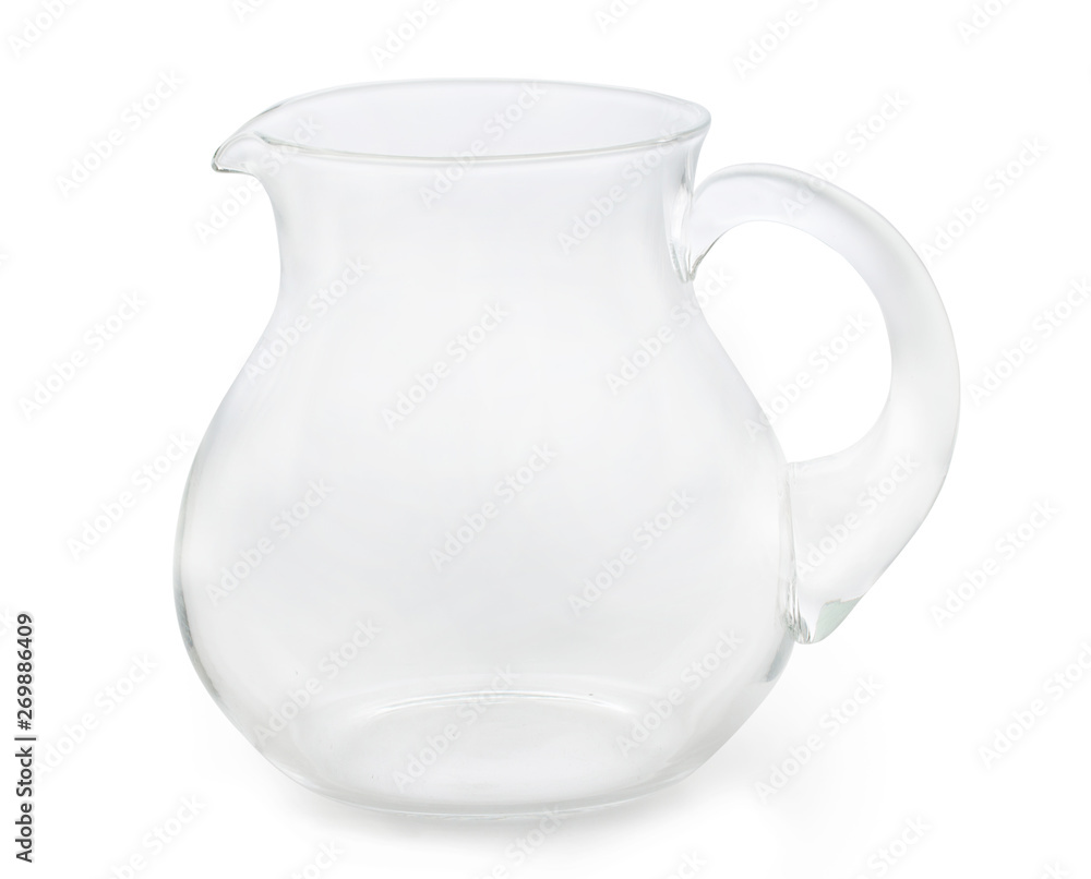 Empty transparent glass jug on a white background Empty transparent glass jug on a white background