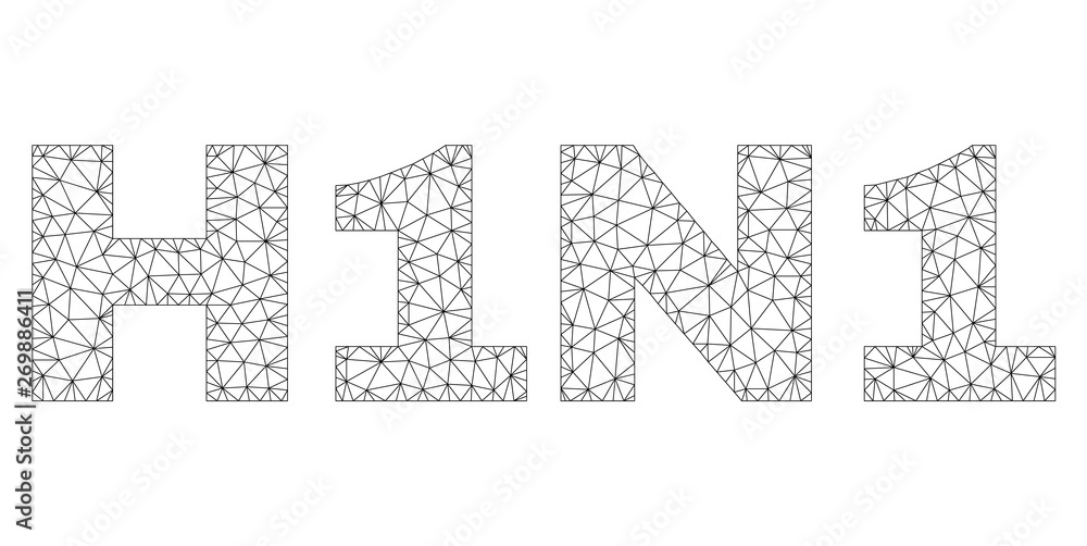 Mesh vector H1N1 text. Abstract lines and dots are organized into H1N1 black carcass symbols. Wire carcass flat triangular network in eps vector format.