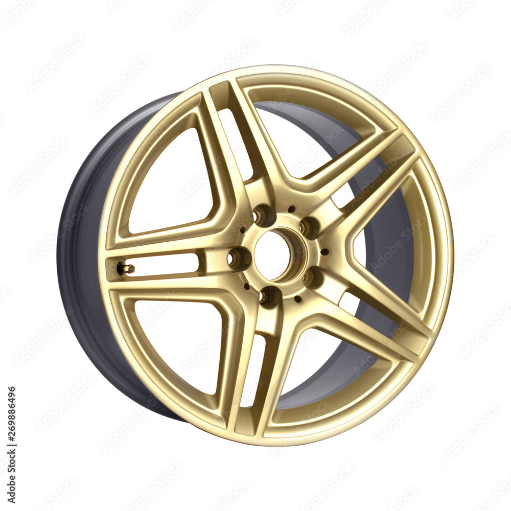 Gold alloy wheel, isolated on white background