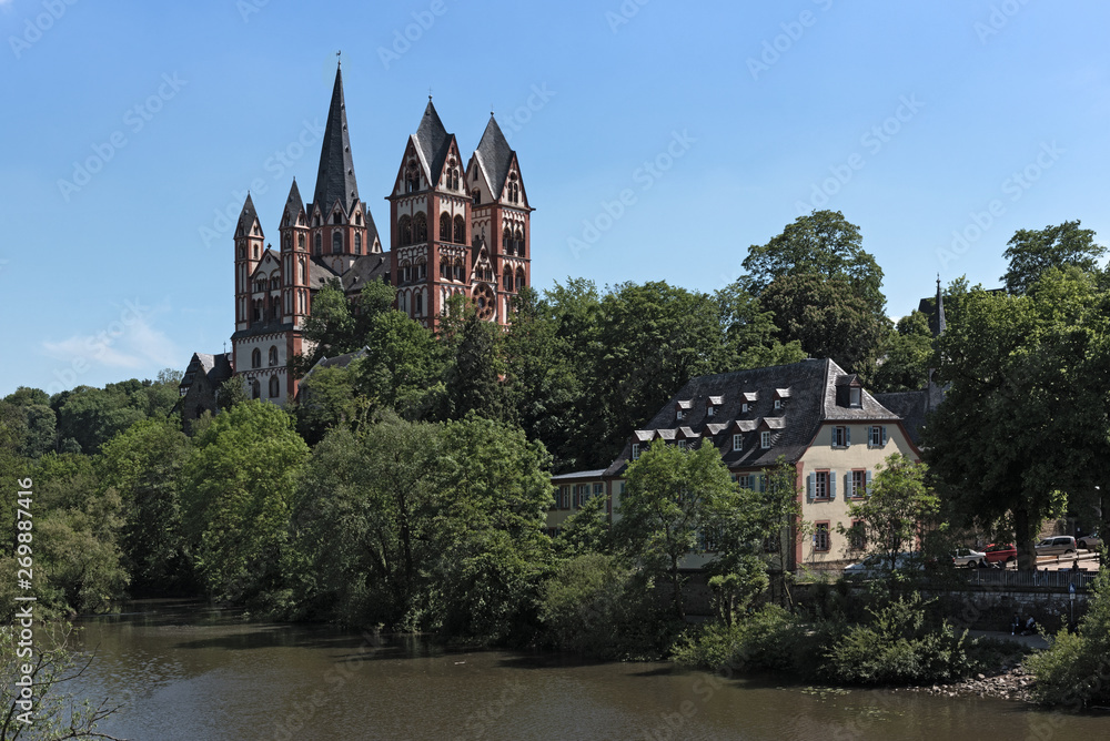 View over the Lahn River to the Limburg Cathedral Limburg Hesse Germany