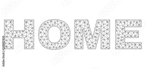 Mesh vector HOME text. Abstract lines and circle dots form HOME black carcass symbols. Linear frame flat polygonal mesh in vector format.