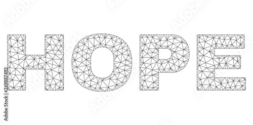 Mesh vector HOPE text. Abstract lines and small circles form HOPE black carcass symbols. Linear carcass flat triangular mesh in vector EPS format.