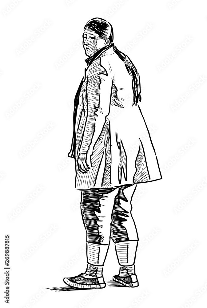 Sketch of a casual turned woman on a city street Sketch of a casual turned woman on a city street