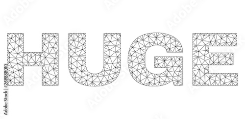 Mesh vector HUGE text. Abstract lines and points are organized into HUGE black carcass symbols. Wire carcass flat triangular mesh in vector format.