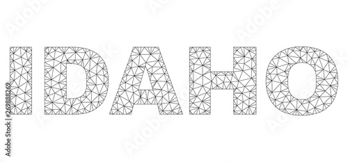 Mesh vector IDAHO text. Abstract lines and circle dots form IDAHO black carcass symbols. Wire carcass flat polygonal mesh in vector EPS format.