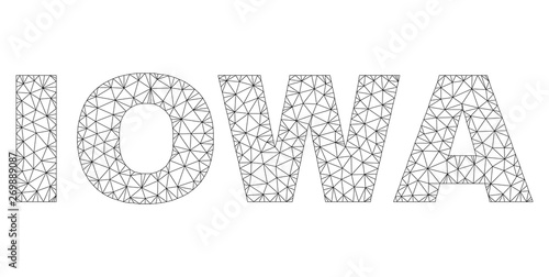 Mesh vector IOWA text caption. Abstract lines and points form IOWA black carcass symbols. Linear carcass flat polygonal mesh in eps vector format.