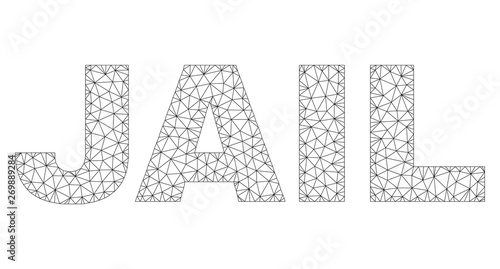 Mesh vector JAIL text. Abstract lines and spheric points form JAIL black carcass symbols. Wire carcass 2D triangular mesh in vector EPS format.
