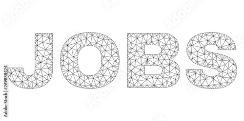 Mesh vector JOBS text. Abstract lines and circle dots are organized into JOBS black carcass symbols. Wire carcass 2D polygonal mesh in eps vector format.