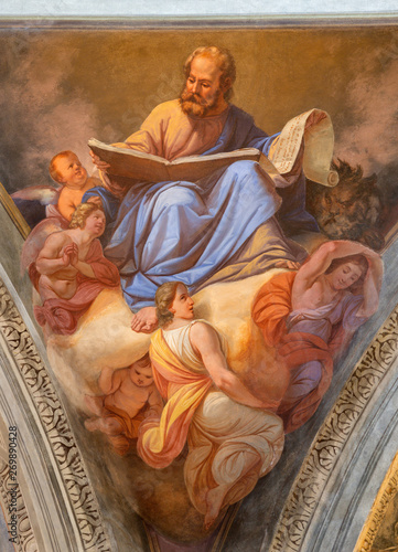 COMO, ITALY - MAY 8, 2015: The fresco of St. Mark the evangelist in church Basilica di San Fedele by Giovanni Valtorta  (1846). photo