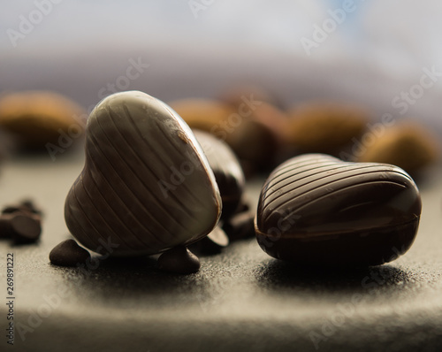 chocolate hearts with nuts darkphoto photo