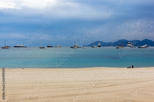 Sea bay panorama with luxury yachts and boats. French Riviera, Azure Coast or Cote d Azur, Provence, France