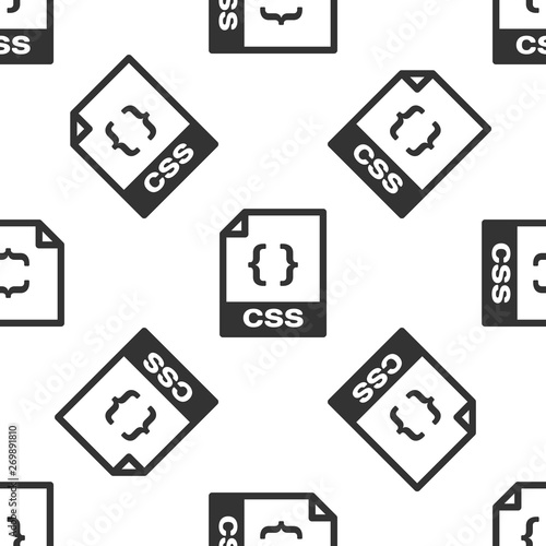 Grey CSS file document icon. Download css button icon isolated seamless pattern on white background. CSS file symbol. Vector Illustration