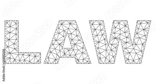 Mesh vector LAW text. Abstract lines and spheric points are organized into LAW black carcass symbols. Linear carcass 2D polygonal mesh in eps vector format.
