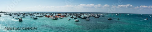 Panoramic View of the Crab Island Park in a Sunny Day with Several Small Boats in the Sea